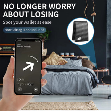 Xajzpa Rfid Carbon Fiber Leather Men Airtag Wallets Purse Credit Card Holder for Air Tag Purse Black Luxury Minimalist Wallet for Men